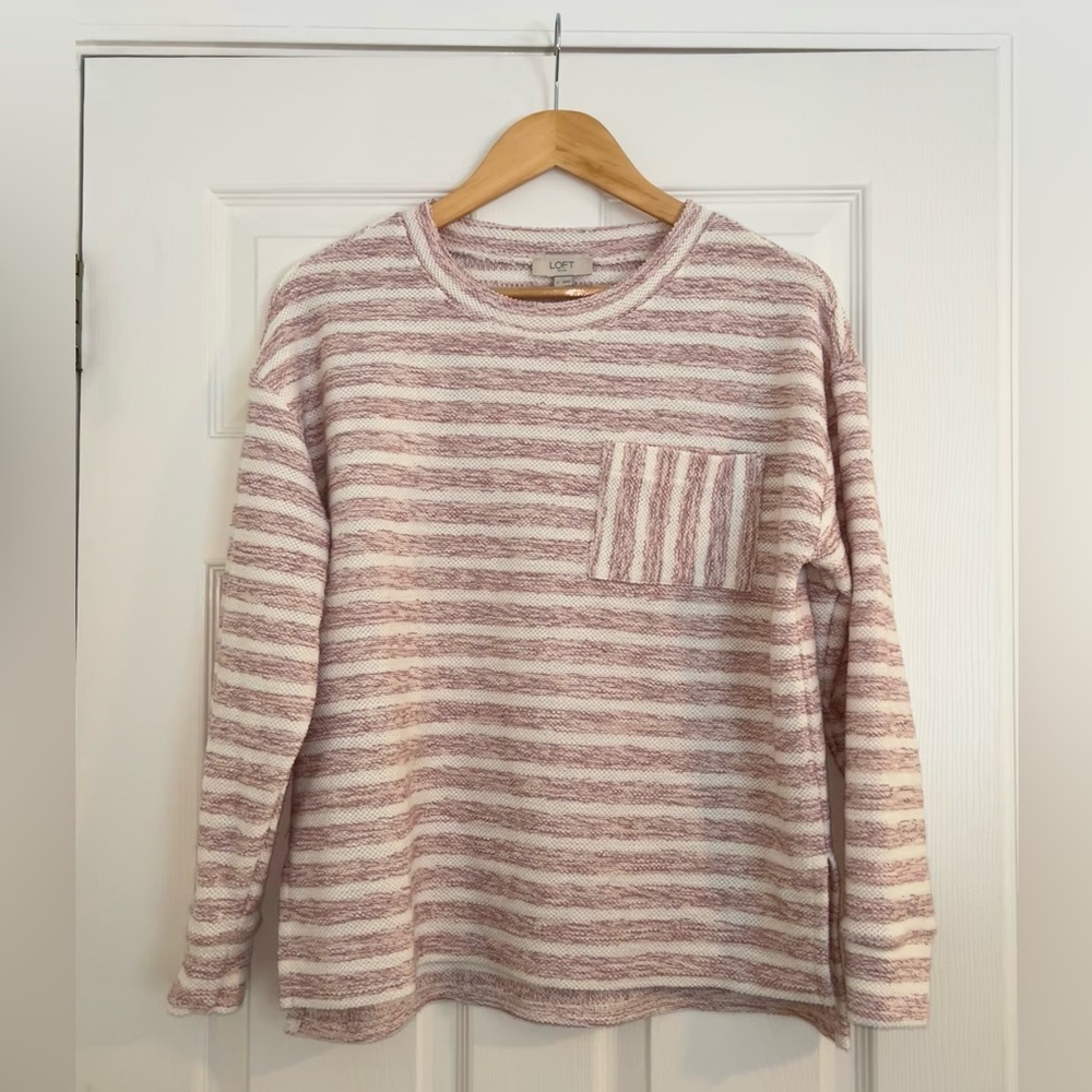 LOFT Pink and White Striped Sweater